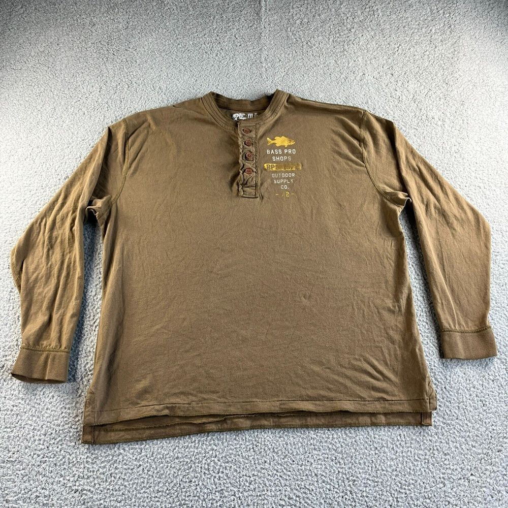 NEW Bass Pro Shops T Shirt Mens XXL 2XL Brown Henley Pullover Thermal Outdoor